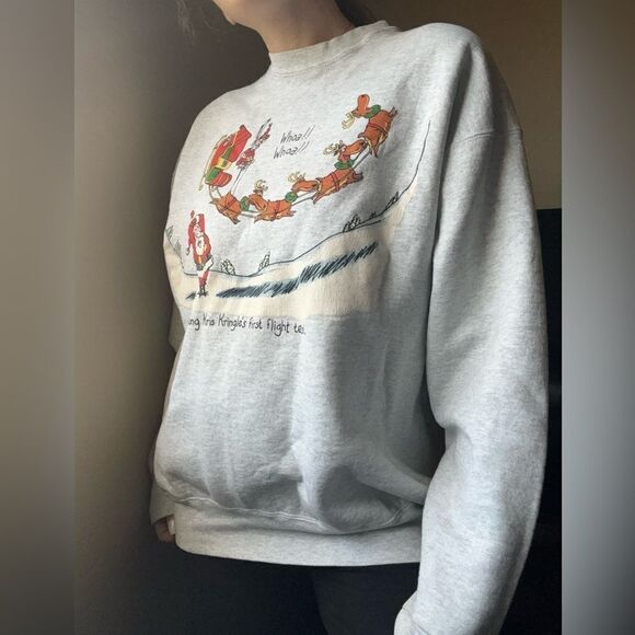 Vintage xmas funny santa reindeer funny graphic crewneck sweater‎ sz xl grey - Picture 3 of 7
